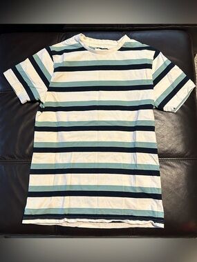Denim & Flower Striped Tee in White, Light Blue & Navy